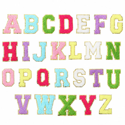 Cobee 26 Pcs Self Adhesive Letter Patches, Chenille Letter Patches Multicolor Alphabet Stickers A-Z Embroidered Applique Alphabet Cloth Patch for Clothes Bags Hats DIY Crafts