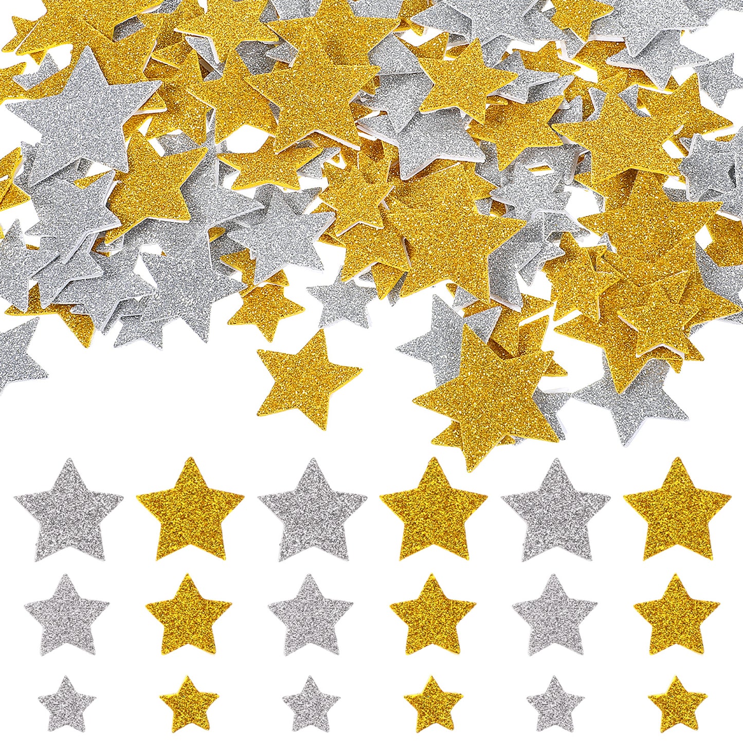 DOPENSPI 300PCS Glitter Star Foam Stickers, Self Adhesive Gold & Silver Star Stickers Wall Sticker Sparkly Sticker for DIY Crafts Home Party Decor