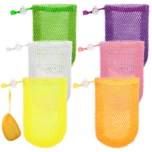 AOZUO 6 Pack Soap Bags for Soap Bars, Reusable Mesh Soap Saver Bag Hangable Bar Soap Pouch Exfoliating Soap Bag Mesh Bar Soap Loofah Holder Pouch Bubble Foam Net Shower Body Facial Cleaning
