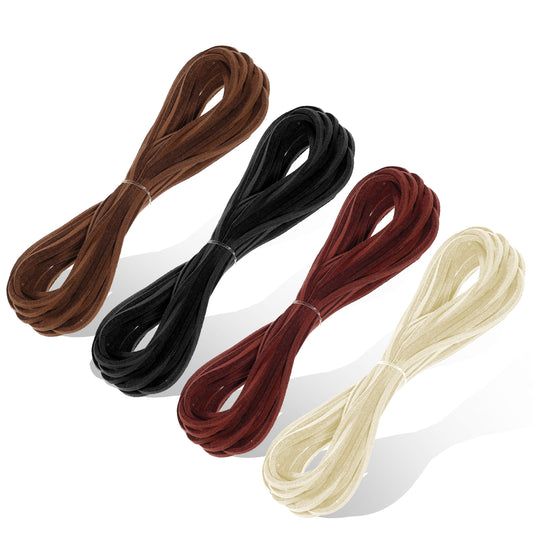 cobee 4 Pcs Leather Cord Leather Strings, 5.5 Yard Leather Shoe Laces Leather Necklace Cord, Flat Jewelry String Necklace String for Jewelry Making, Bracelet, Beading And Diy Crafts(Type 1)
