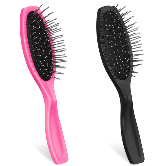 JIYIN 2 Pcs Wig Brushes for Synthetic Hair, Professional Steel Comb for Synthetic Wigs Portable Brush Comb Long Short Hair Brush wire hair brush Hair Extension Brushes for Women(Black+Rose Pink)