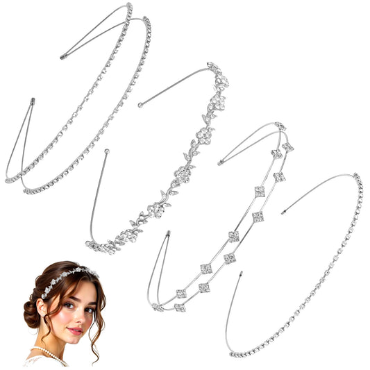 Giantree 4 Pieces Rhinestones Headbands For Women, Silver Bridal Headband, Crystal Flower Girl Leaves Crown Head Band Tiara Wedding Hair Accessories (Silver)