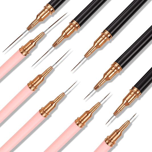 JJUNW 10 Pcs Nail Art Liner Brushes, Thin Liner Nail Brush Set Striping Brushes, Professional Gel Polish Painting Art Design Pen For Long Lines, Thin Details, Detailed Outlines(black)