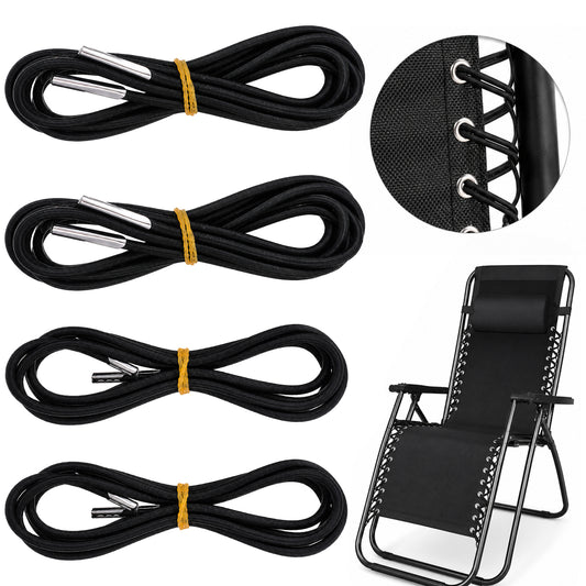 HJZHII 4 Pack Universal Replacement Cord for Zero Gravity Chair, Black Elastic Cords Repair Tool Kit for Repairing Zero Gravity Chair, Beach Chair, Lounge Chair, and Recliners