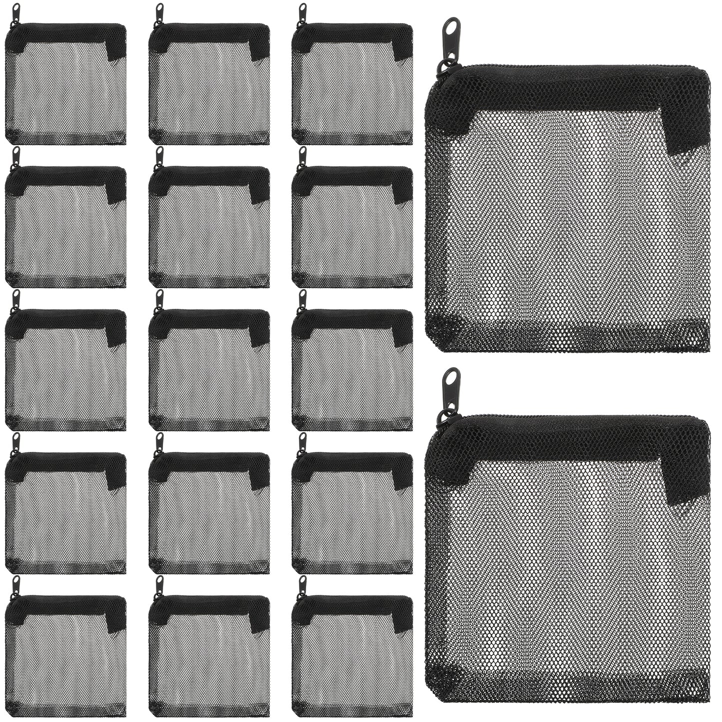 XLIUAX 15 Pack Aquarium Filter Media Bags, Mesh Aquarium Filter Bags with Zipper Reusable Fine Net Filters Bag for Activated Carbon Filter Stones Ceramic Rings, 10x10cm(Black)