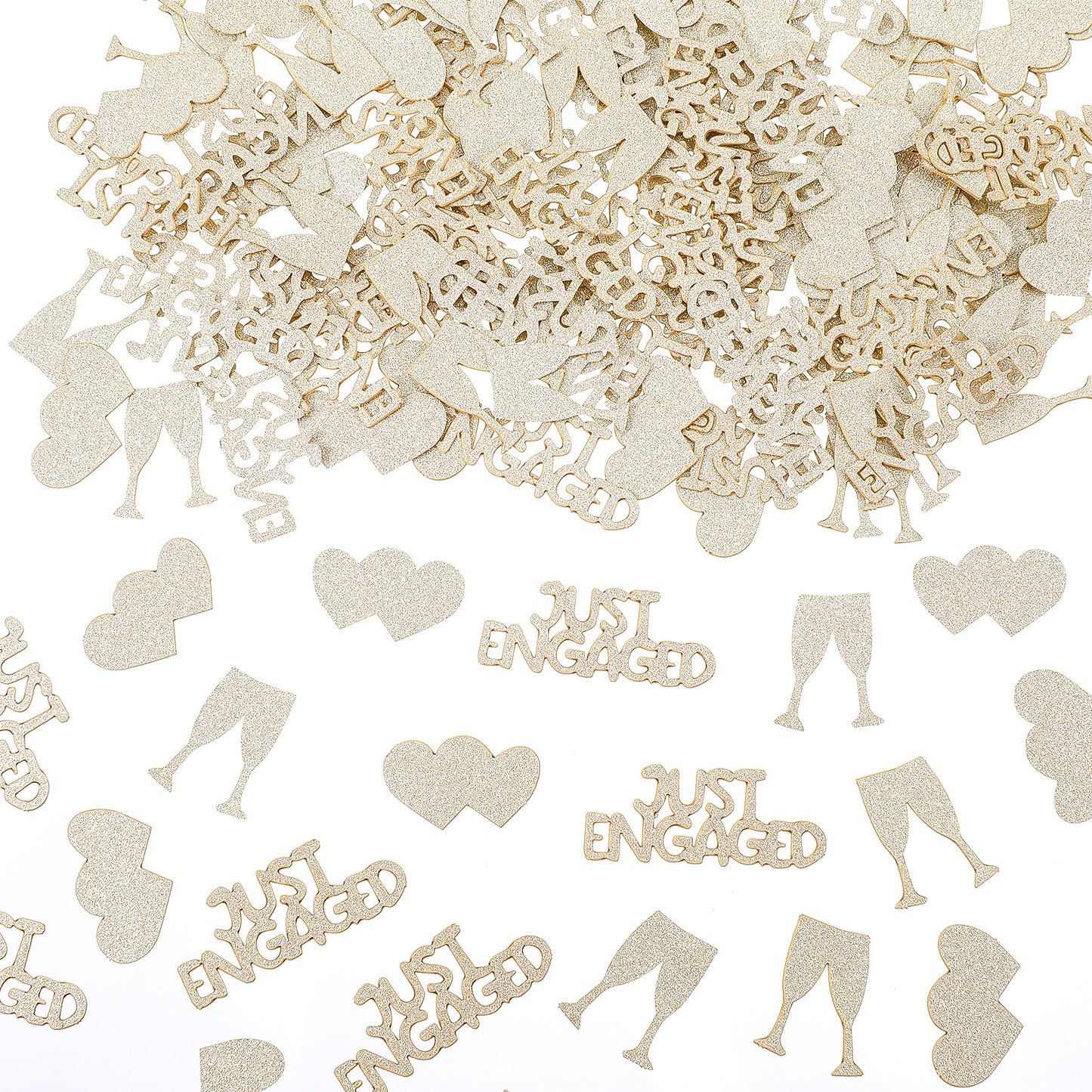 Yuanchu 200Pcs Champagne Gold Just Engaged Confetti, Glitter Engagement Party Decorations, Heart Diamond Ring Engagement Table Confetti for Engaged Wedding Bachelorette Bridal Shower Party Decoration