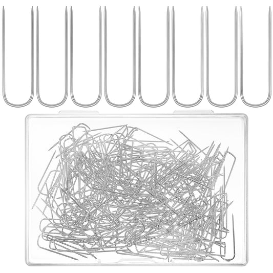 MBAIYO 200 Pcs U Shaped Fork Pins, Sewing U-pins Stainless Steel Double Blocking Pins for Sewing Needlecraft Quilting Crafts DIY Jewelry Making Home Decor 0.9 x 0.27 Inch(Silver)