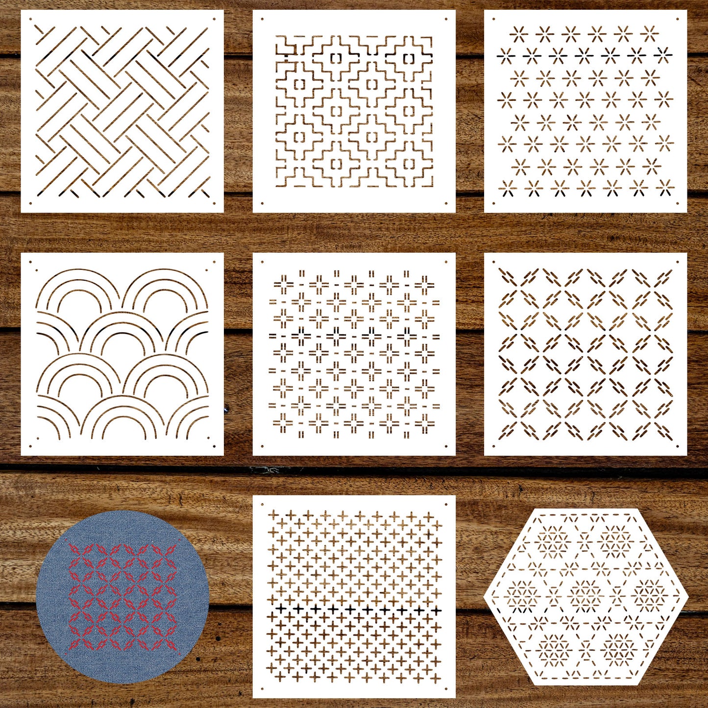 XLIUAX 8 Pcs Sashiko Stencils, Embroidery Stencils Sashiko Template Patterns Drawing Line for Hand Quilting Stabilizers 4.7 4.7in Templates 2.5mm Thick Kits Geometric Drawing Line