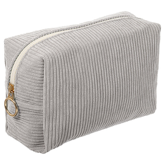 AOZUO Small Makeup Bag for Purse, Portable Corduroy Makeup Bag Pouch Large Capacity Cosmetic Bags for Women Travel Makeup Bag with Metal Zipper Make Up Bag for Travelling(Grey)