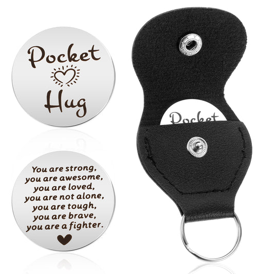 Giantree Pocket Hug Token, Pocket Hug Keychain Stainless Steel Double Sided Inspirational Gift with Keychain for Men Women Friend Family Christmas(One Heart Design)