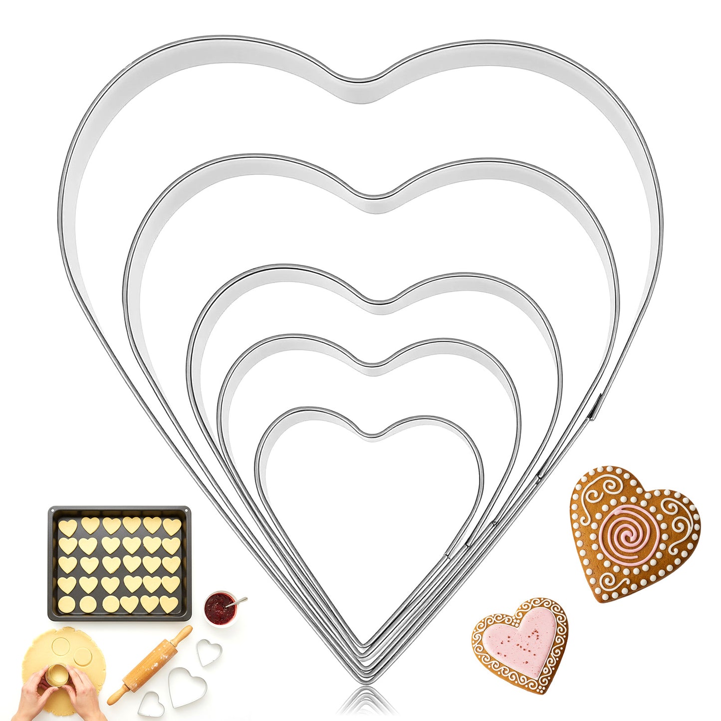 WJIAAA 10 Pcs Heart Cookie Cutter,Sandwich Cutters for Lunch Stainless Steel Lover Wedding Present for Sandwiches Biscuit (3.3 2.6 2.0 1.5 1.1in)