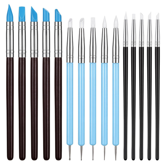 HJZHII 15 Pcs Silicone Clay Sculpting Tool, Modeling Dotting Tool Polymer Clay Tools Dual-End Rubber Pens Modeling Dotting Tools for Painting DIY Handicraft Silicone Brush Sculpture Pottery Nail Art