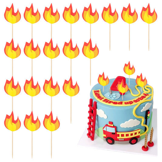 JIYIN 20 Pcs Fire Truck Cake Topper, Fireman Cupcake Toppers Fire Truck Birthday Party Supplies, Fire Theme Birthday Party Cake Decoration Supplies