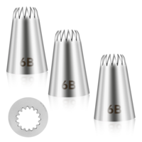 BOHUIZ 3 PCS 6B Cake Piping Nozzle Tips, Stainless Steel Large Piping Tips Cake Decorating Tools for Buttercream Icing Cupcake DIY Birthday Baking Supplies