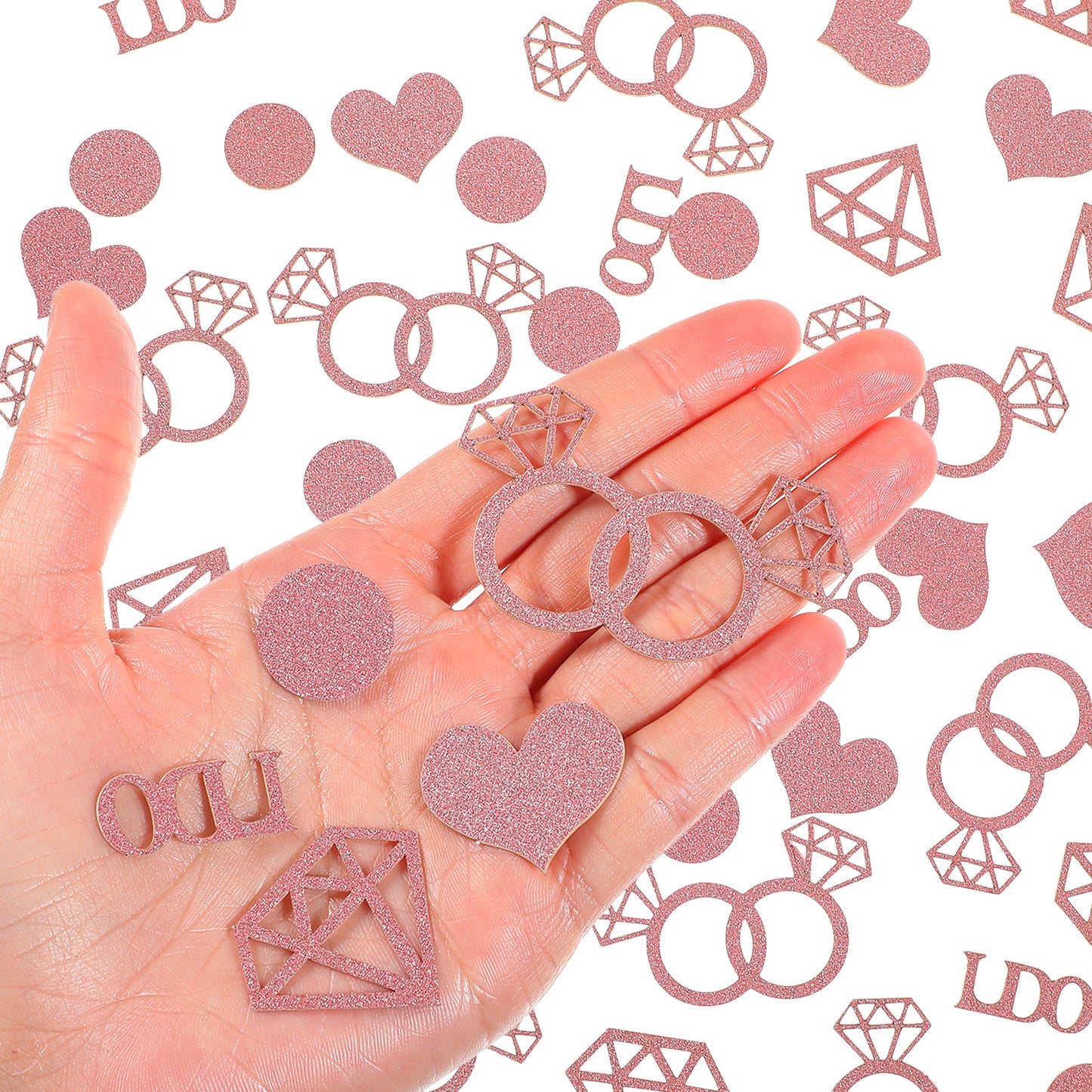 DOPENSPI 300PCS Rose Gold Wedding Confetti, Glitter I Do Confetti Bridal Shower Decorations Engagement Party Decorations Diamond Ring Table Decor for Bachelorette Bridal Shower Supplies(Rose Gold)