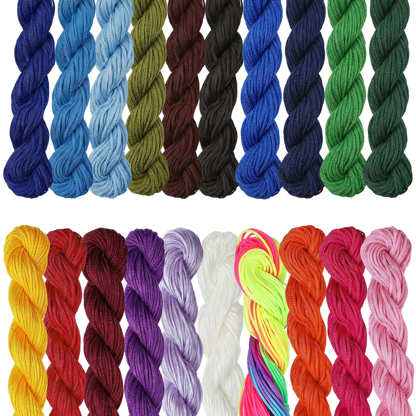 Molain 20 Pieces Premium Macrame Cord, 1mm Silk Nylon Cord Macrame Chinese Knotting Cord Thread for Friendship Bracelets Jewelry Making DIY Hair Braiding