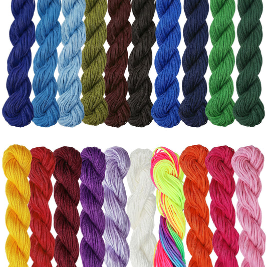 Molain 20 Pieces Premium Macrame Cord, 1mm Silk Nylon Cord Macrame Chinese Knotting Cord Thread for Friendship Bracelets Jewelry Making DIY Hair Braiding