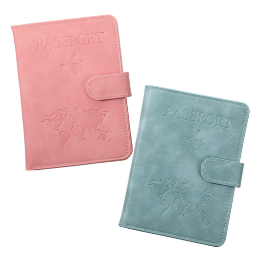 Molain 2 Pcs Passport Holder Cover Wallet, PU Leather Travel Wallet with RFID Blocking Document Holder for Men Women Passport Credit Cards Boarding Passes (Pink, Light Blue)