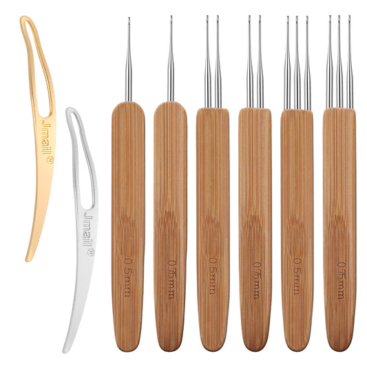 HJZHII 8Pcs Dreadlock Crochet Hook Tool, Braid Hair Dreadlocks Needle Weaving Crochet with 2 Interlocking Tools for Braid Craft Knitting Locs Weaving Crochet(0.5mm,0.75mm)