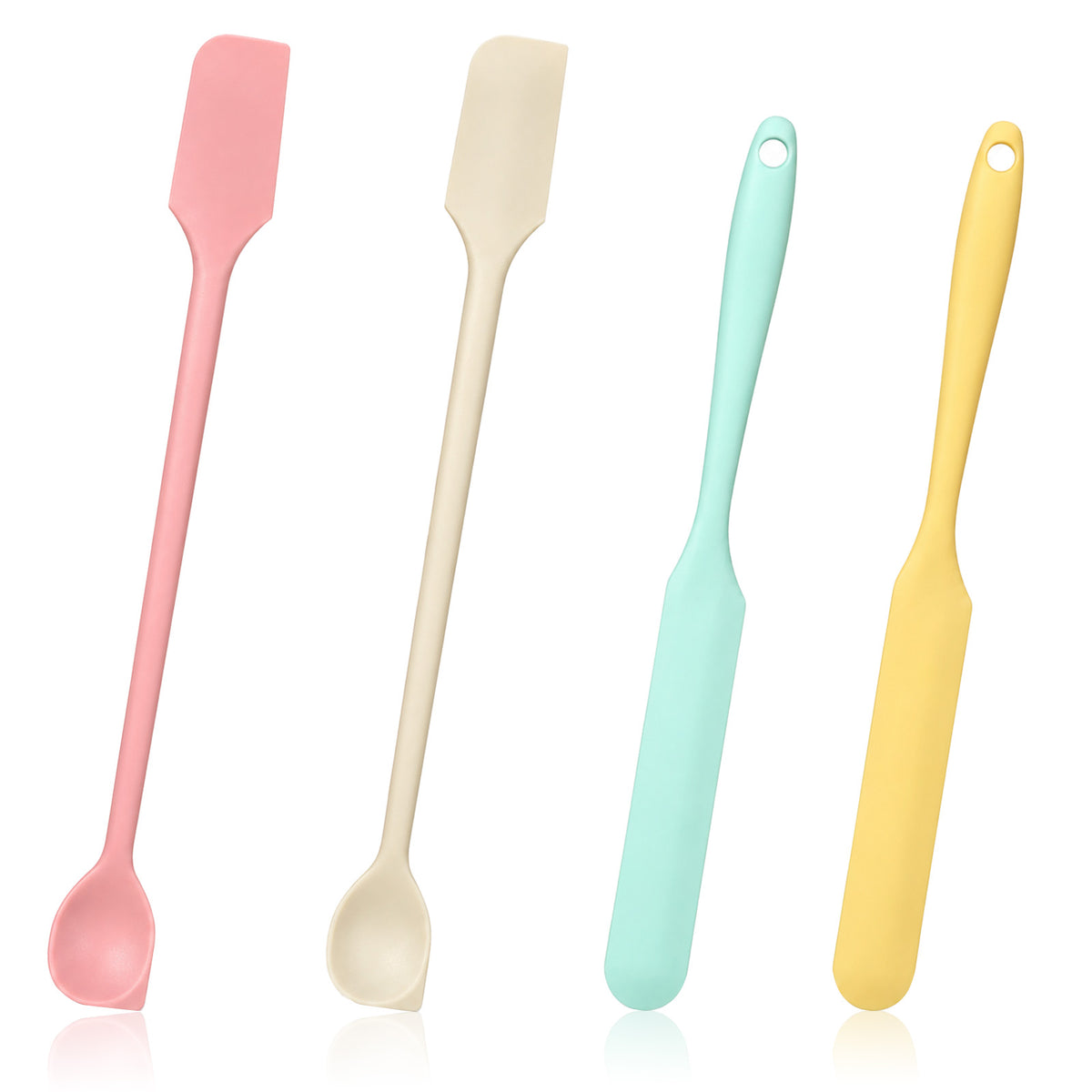 YUXMU 4 Pcs Long Dual-End Silicone Spatula, Jar Spatula Stirring Spoon Set