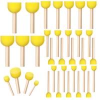 JJUNW 30PCS Round Sponges Brush Set, Yellow Paint Sponges, Sponge Stick Painting Paint Sponge Brush with Wooden Handle for Graffiti DIY Crafts