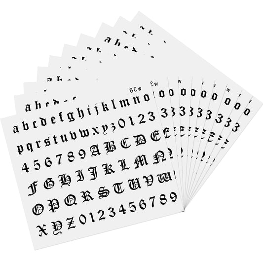HJZHII 10 Sheet Gothic Temporary Tattoos, Small English Letters Numbers Fake Tattoos Alphabet Tattoo Stickers for Adult Finger Neck Body