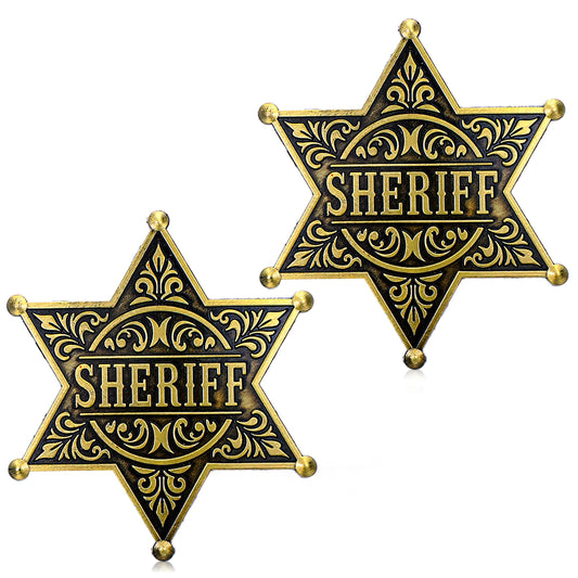 Amaxiu 2 Pcs Sheriff Badges, Metal Western Sheriff Star Pin Brooch for Adult Costume Role Play, Vintage Sheriff's Badges for Party Decor, Car Sheriffs Badge Accessory