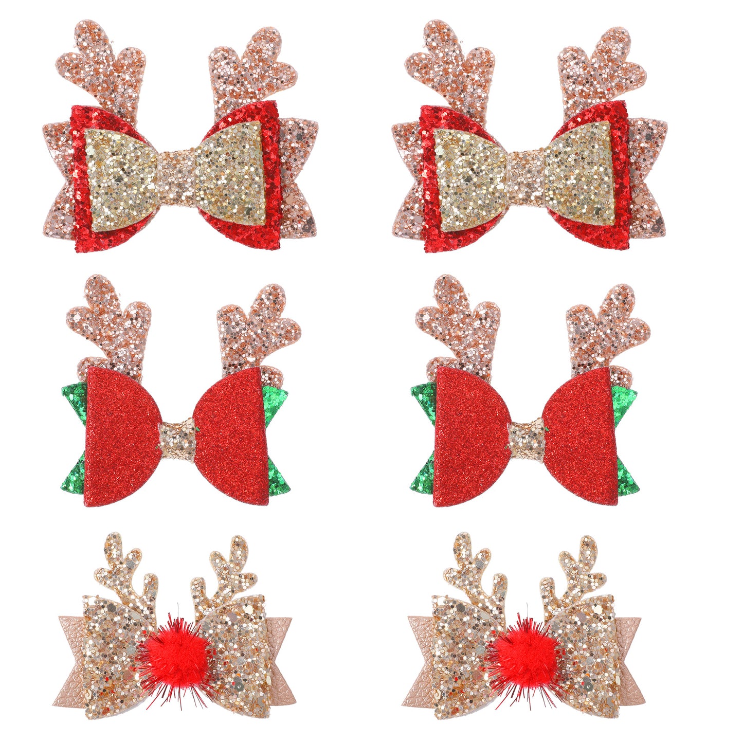 JIEYAO 6 Pcs Glitter Christmas Hair Clips, Xmas Hair Bow Accessories, Sequins Antlers Hair Barrettes Santa Reindeer Ears Hair Pins Cute Holiday Headdress Hairpin for Girls Women Party Cosplay Gift