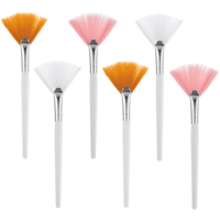 BOHUIZ 6 Pcs Fan Brushes for Facial, Face Mask Applicator Soft Makeup Mask Acid Applicator Brush, Flat Head Mask Applicator Esthetician Brush for Women Girls Mud Clay Mask Makeup Peel(Pink and White)