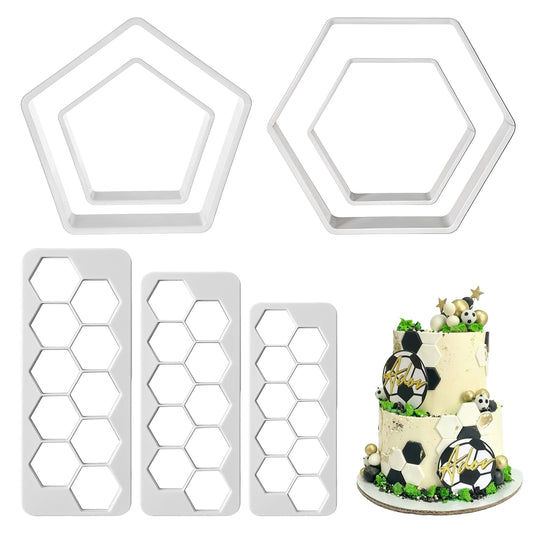 Cobee 7PCS Hexagon Cookie Cutter Set, 7 Sizes Plastic Soccer Cake Fondant Cutters Biscuit Cutters for Kitchen DIY Craft Football Cake Decorations Desserts Baking Tools