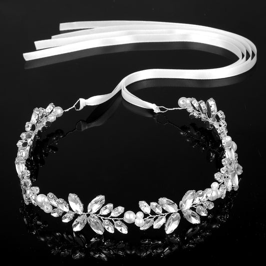 Amaxiu Flower Girl Headpiece, Rhinestone Pearl Headband for Wedding First Communion, Flower Girl Hair Accessory, Sparkling Bridal Flowers Headband for Girls Women
