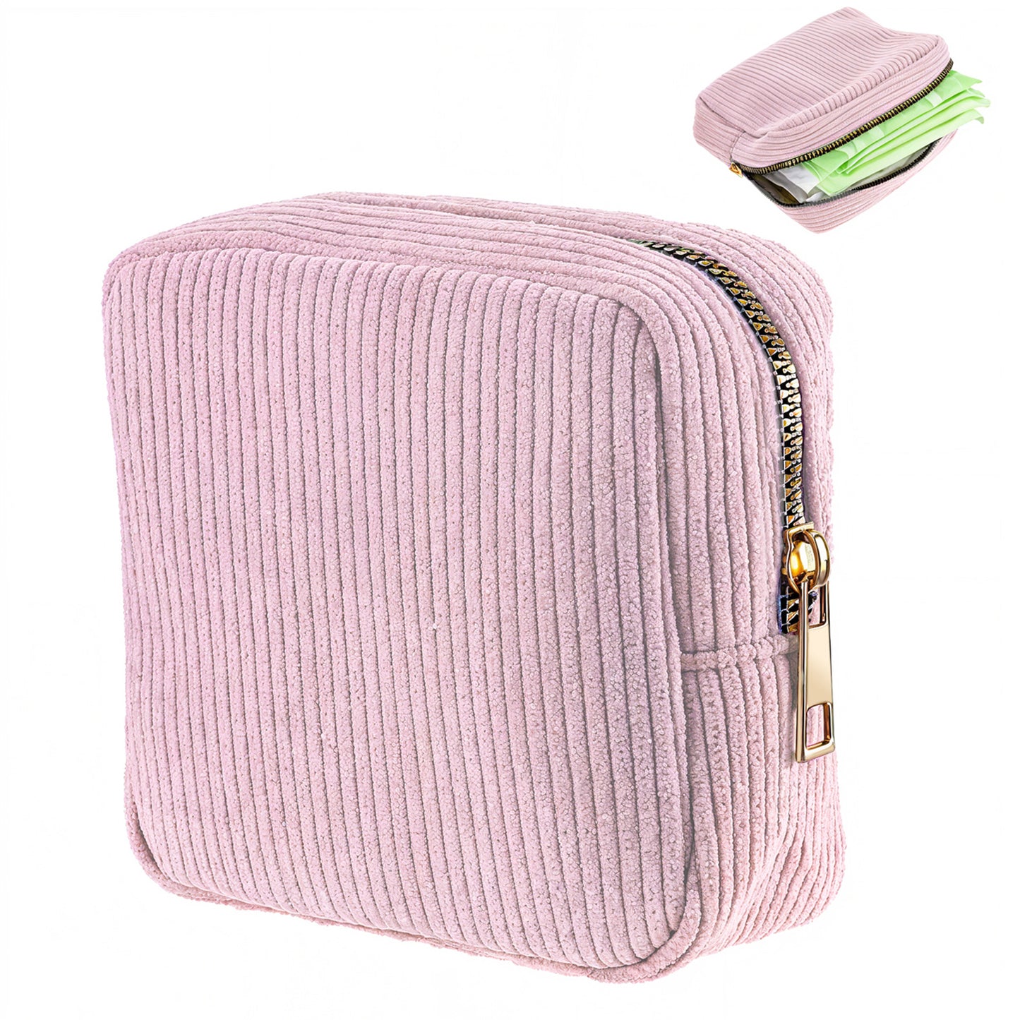 JIEYAO Corduroy Sanitary Napkin Storage Bag, Portable Period Bag for Teen Girls, Cute Period Pouch Soft Menstrual Cup Pouch Menstruation First Pad Bag Tampon Holder for Women (Pink)