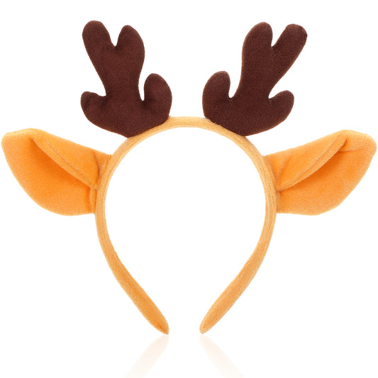 JIEYAO Reindeer Antlers Headband, Animal Ears Realistic Deer Antlers Headband Party Cosplay Reindeer Costume for Christmas Halloween(yellow)