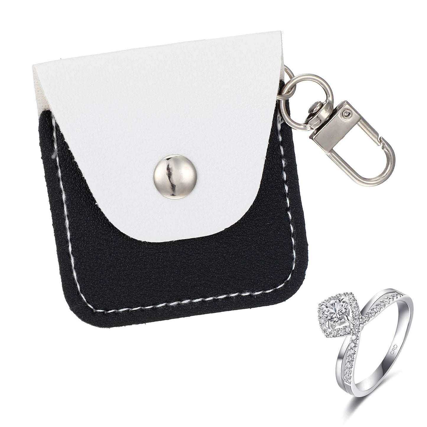 HJZHII 2 Pcs Leather Ring Holder Keychain, Wedding Ring Case Engagement Pouch Bride Groom Jewelry Storage Marriage Travel Rings Bearer for Gym Rings Universal Key Necklaces