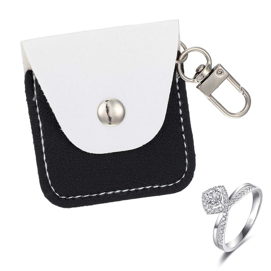 HJZHII 2 Pcs Leather Ring Holder Keychain, Wedding Ring Case Engagement Pouch Bride Groom Jewelry Storage Marriage Travel Rings Bearer for Gym Rings Universal Key Necklaces