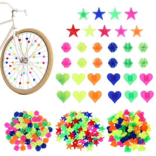 HJZHII 216 Pcs Bike Wheel Spokes Beads, Colorful Bicycle Clip Beads Plastic Clip Wheel Reflectors Bicycle Bike Spoke Decorations Bicycles Spokes Accessories(Assorted Colors and 3 Shapes)