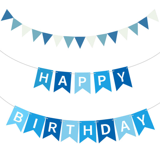 MBAIYO Happy Birthday Banner, Birthday Decorations Assembled Durable Celebration Day Party Decorations for Women Men Celebration Party Backdrops(Blue and White)