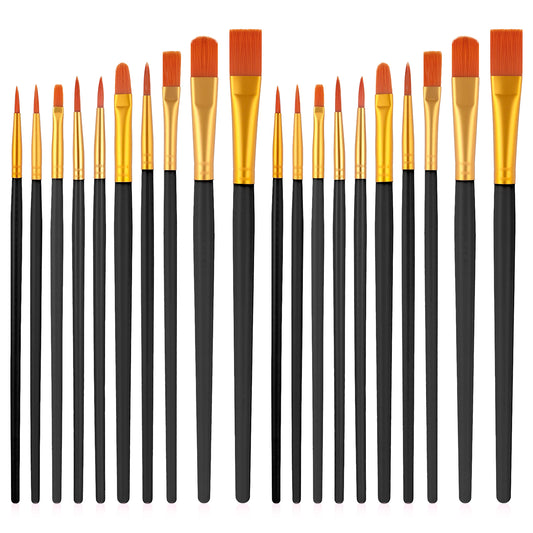 MBAIYO 20 Pcs Artist Paint Brushes, Acrylic Oil Watercolor Paintbrushes Set Nylon Hair Artist Oil Watercolor Brushes for Painting Lovers Detailing Crafts Supplies(Black)