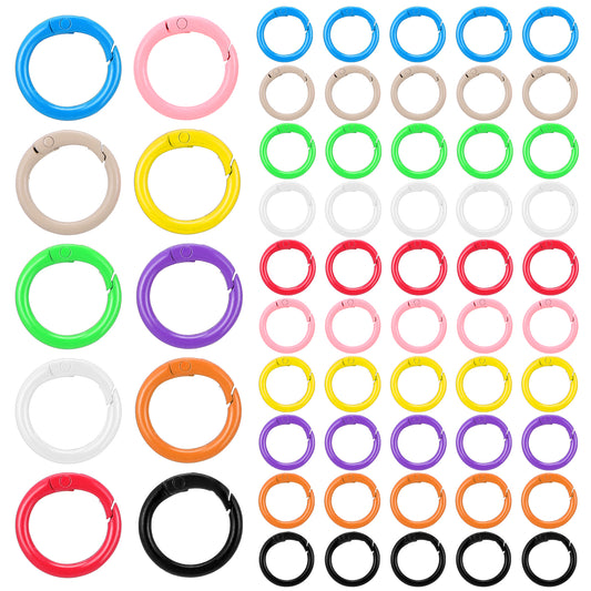 MBAIYO 60 Pcs 24mm 10 Colors Round Spring O Rings, Colorful Metal Carabiner Snap Buckle Metal Trigger Spring Snap Clip O Rings Buckles Round Keychain Clip for Keychains DIY Accessories