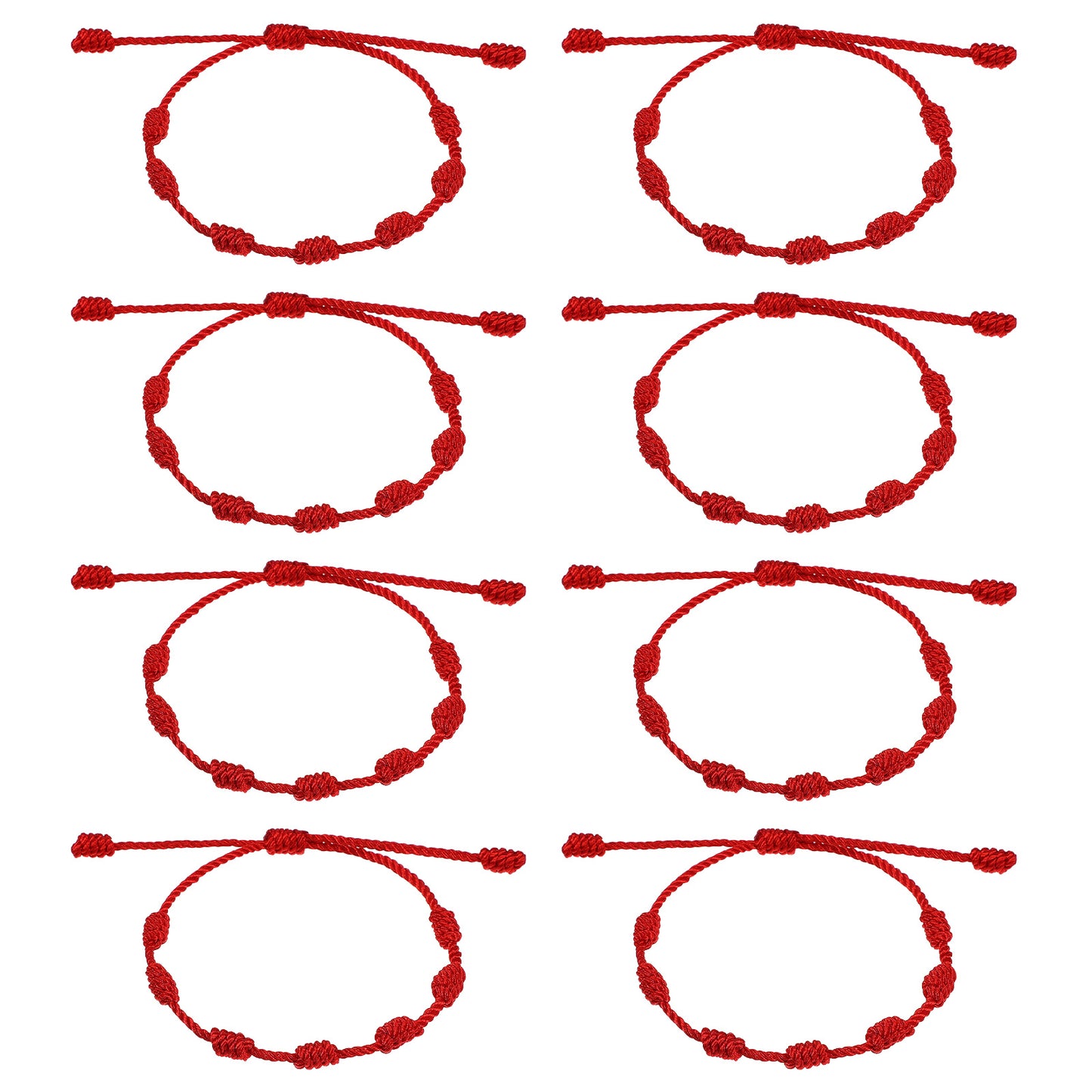 LXUEJIE 8 Pieces Adjustable Red Cord Bracelet String, 7 Knot Red String Bracelet Set, Amulet for Success and Prosperity, Knots Strings for Protection, Bracelets Knots Chain Braided for Friendship