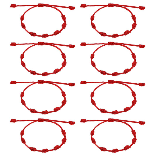 LXUEJIE 8 Pieces Adjustable Red Cord Bracelet String, 7 Knot Red String Bracelet Set, Amulet for Success and Prosperity, Knots Strings for Protection, Bracelets Knots Chain Braided for Friendship