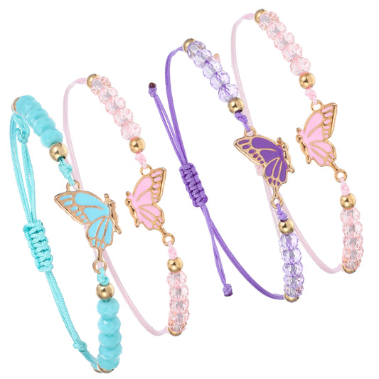 HJZHII 2 Pairs Butterfly Friendship Bracelets, Best Friend Bracelet Adjustable BFF Bracelets Butterfly Matching Strand Handmade Charm Friendship Bracelet Jewelry Gift for Women Couples Friends
