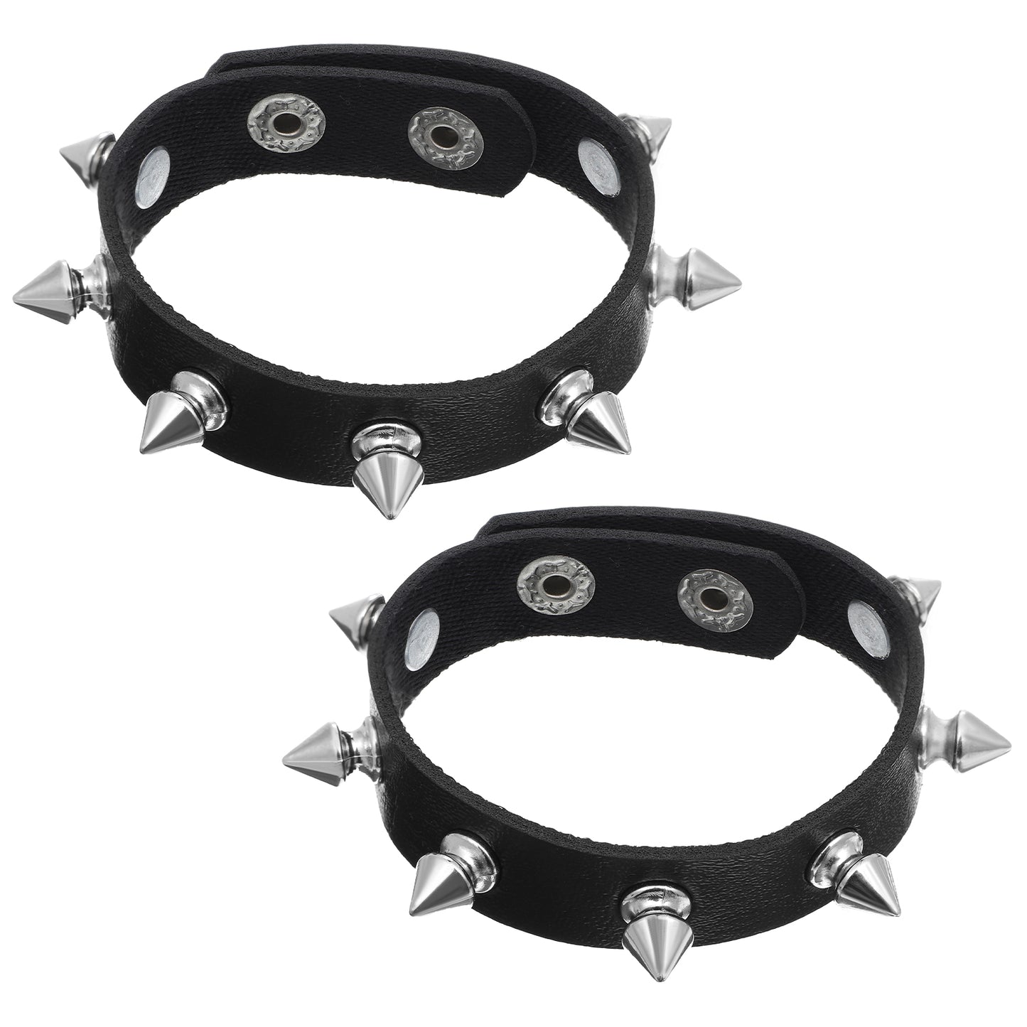JIYIN 2Pcs Punk Rock Spike Bracelet, Adjustable Leather Studded Bracelet Black Emo Bracelets Gothic Jewelry for 80s 90s Vintage Womens Men Halloween Christmas Punk Gift(2 Short Head)