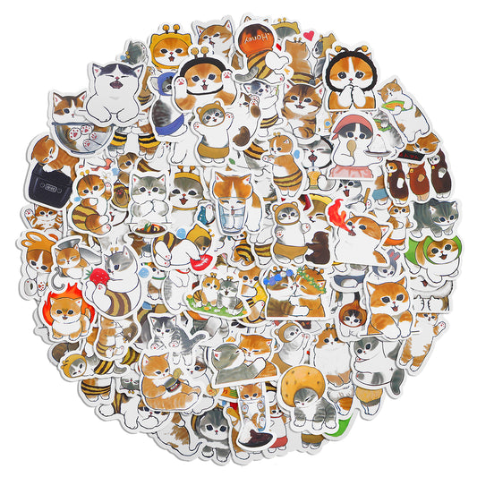 Amaxiu 100 Pcs Funny Cat Stickers, Vinyl Waterproof Cute Decals Kawaii Stickers DIY Decorative Stickers for Water Bottle Laptop Phone Luggage Skateboard(C)