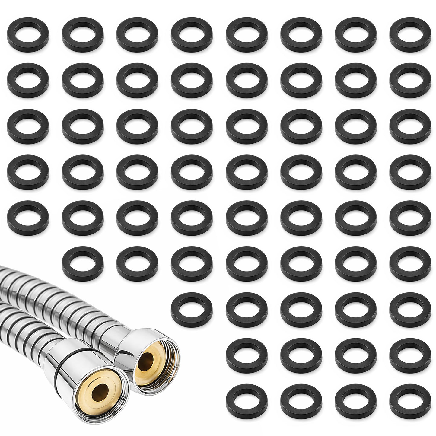 TIESOME 60 Pcs Washers for Plumbing, 1/2 Inch Black rubber washer for Shower Head and Hose Connector, Rubber Seals Gasket Replacement for Shower Hose Fiatting, Durable Leak Repair