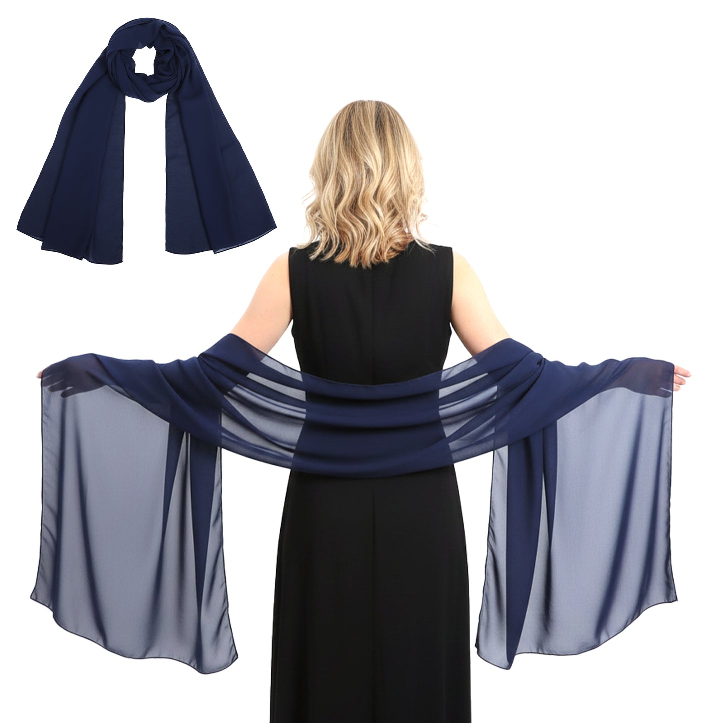 DOPENSPI Chiffon Shawls and Wraps for Women, 78.7x27.6in Lightweight Chiffon Scarf Soft Wedding Evening Bridal Scarf for Evening Party Dress Cover Up(Navy Blue)