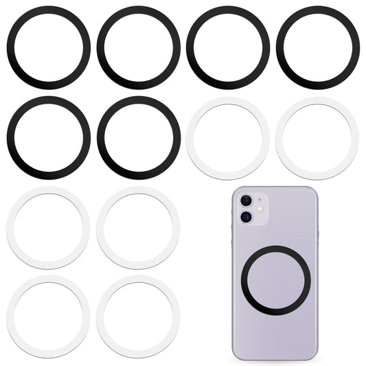 JIYIN 12 Pcs Universal Metal Ring Magnet Sticker for Phone Cases & Wireless Charger, Ultra-Thin Magnetic Adapter Magnetic Ring for Car Holder & Wireless Charging, (Without Magnetic) Black & White