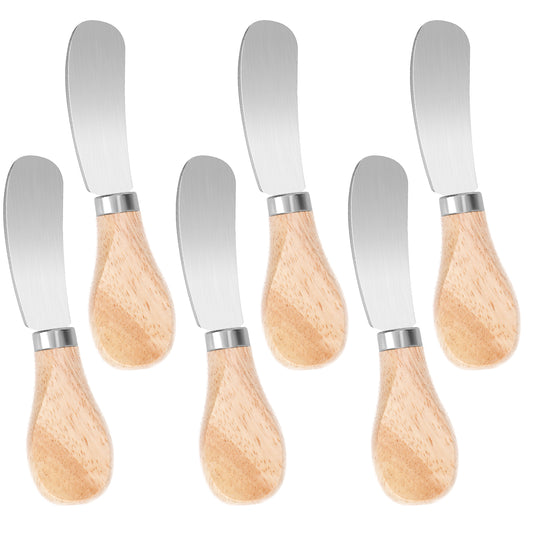 Giantree 6Pcs Cheese Spreader Knives, Butter Knives with Wooden Handles, Mini Charcuterie Boards Accessories, Butter Spreader Stainless Steel for Sandwiches, Appetizers, Cocktail Spreading Knife
