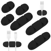 Bewudy 6 Pcs Cable Holder Clips, USB Cable Organizer Clips Cord Holder, Cable Management Wire Cord Organizer for Desk, Nightstand, Phone Charger, Computer, Home, Office, Car(Black)