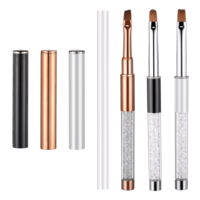 LXUEJIE 3 Pcs Gel Nail Brush Set, Oval, Flat & Angled Tips, Rhinestone Handle Nail Art Design Brushes, Professional Gel Brushes, UV Gels Acrylic Builder Brush Kit for Manicure Nails DIY
